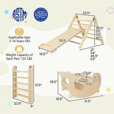 Natural 7-in-1 Indoor Climbing Toy Set with Reversible Ramp