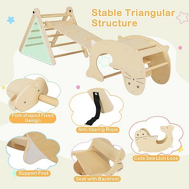 Natural 7-in-1 Indoor Climbing Toy Set with Reversible Ramp