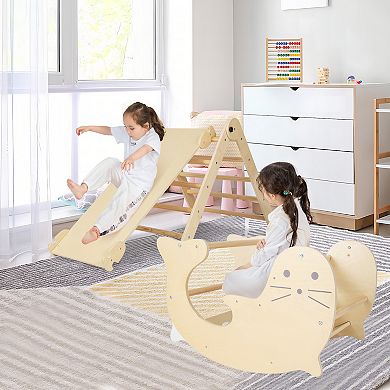 Natural 7-in-1 Indoor Climbing Toy Set with Reversible Ramp