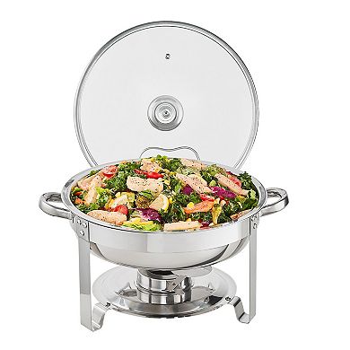 Chafing Dish Set 4 Qt 2-Pack Stainless Steel Round Buffet Servers with Glass Lids