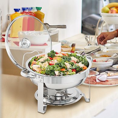 Chafing Dish Set 4 Qt 2-Pack Stainless Steel Round Buffet Servers with Glass Lids