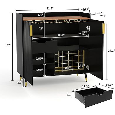 Sideboard Buffet Cabinet Wine Bar & Coffee Bar Liquor Cabinet with Wine Rack and Glass Holders