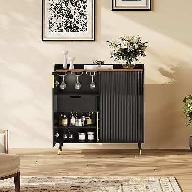 Sideboard Buffet Cabinet Wine Bar & Coffee Bar Liquor Cabinet with Wine Rack and Glass Holders