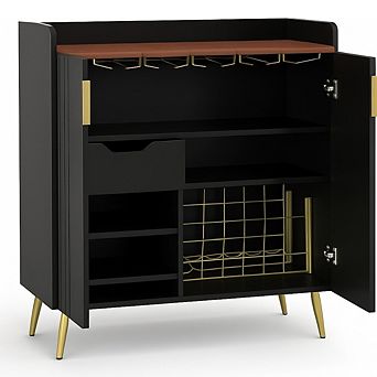 Sideboard Buffet Cabinet Wine Bar & Coffee Bar Liquor Cabinet with Wine Rack and Glass Holders