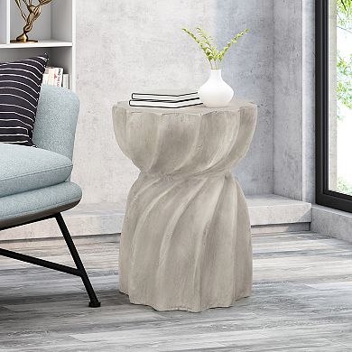 Lightweight Concrete Side Table, Outdoor Patio Accent Table for Backyard & Garden