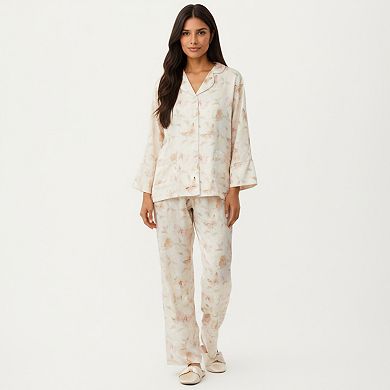 Women's 2-Piece Set Floral Print Button Front Pajama Top and Matching Relaxed Fit Pants
