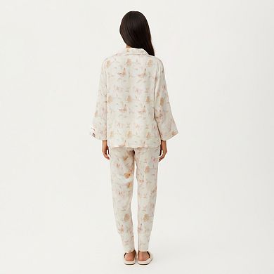 Women's 2-Piece Set Floral Print Button Front Pajama Top and Matching Relaxed Fit Pants