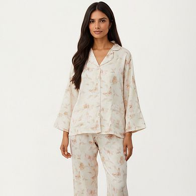 Women's 2-Piece Set Floral Print Button Front Pajama Top and Matching Relaxed Fit Pants