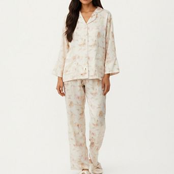 Women's 2 pc Set Floral Print Button Front Pajama Top and Matching Relaxed Fit Pants