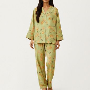 Women's 2 pc Set Floral Print Button Front Pajama Top and Matching Relaxed Fit Pants