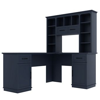 L-Shaped Computer Desk with Storage Cabinets, Drawers, and Electrical Outlet