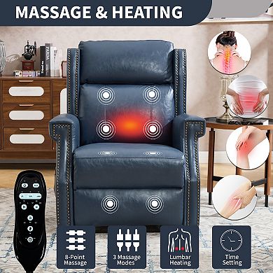 Manual Recliner Chair with Heavy Duty Motion, 8 Vibrating Nodes & 3 Massage Modes
