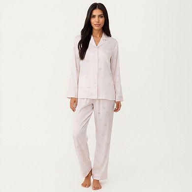 Women's 2-Piece Set Printed Button Front Pajama Top and Matching Elastic Waist Pants