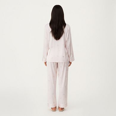 Women's 2-Piece Set Printed Button Front Pajama Top and Matching Elastic Waist Pants