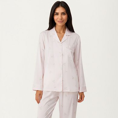Women's 2-Piece Set Printed Button Front Pajama Top and Matching Elastic Waist Pants