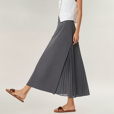 Women's Maxi Skirt with Sleek Straight Silhouette and Soft Pleated Side Panel Detail