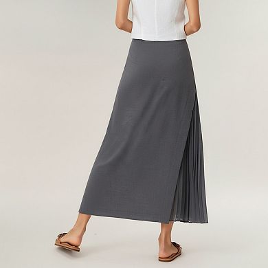 Women's Maxi Skirt with Sleek Straight Silhouette and Soft Pleated Side Panel Detail