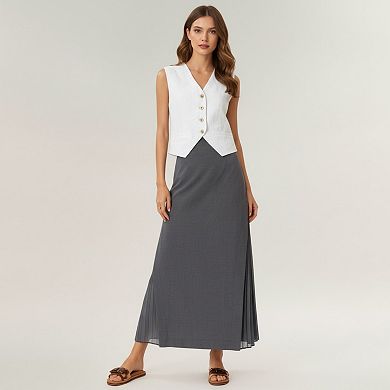 Women's Maxi Skirt with Sleek Straight Silhouette and Soft Pleated Side Panel Detail