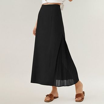 Women's Maxi Skirt with Sleek Straight Silhouette and Soft Pleated Side Panel Detail