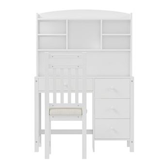 Vintage Home Executive Desk and Upholstered Chair Set with Built-in Bookshelf and Storage Drawers