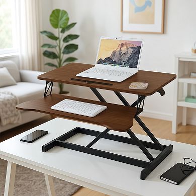 32 Inch Height Adjustable Sit to Stand Desk Riser with Keyboard Tray