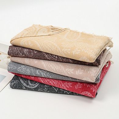 Women's Paisley Jacquard Knit Scarf with Soft Fringe Ends