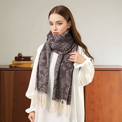 Women's Paisley Jacquard Knit Scarf with Soft Fringe Ends