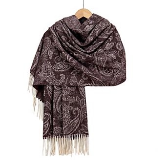 Women's Paisley Jacquard Knit Scarf with Soft Fringe Ends