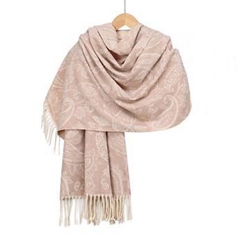 Women's Paisley Jacquard Knit Scarf with Soft Fringe Ends