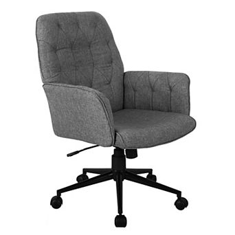 Modern Upholstered Tufted Office Chair with Fixed Armrests and Swivel Function