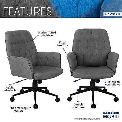 Modern Upholstered Tufted Office Chair with Fixed Armrests and Swivel Function