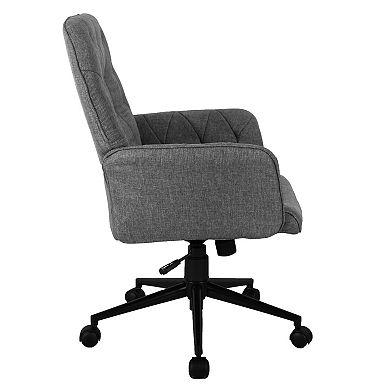 Modern Upholstered Tufted Office Chair with Fixed Armrests and Swivel Function