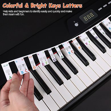 88-Key Piano Keyboard Stickers Removable PVC Key Labels Note Guide for Kids & Beginner Players