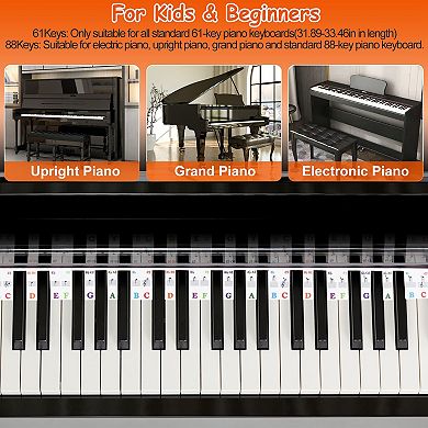 88-Key Piano Keyboard Stickers Removable PVC Key Labels Note Guide for Kids & Beginner Players
