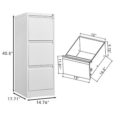 3-Drawer Vertical File Cabinet with Locking Mechanism for Letter, A4, and Legal Size Documents