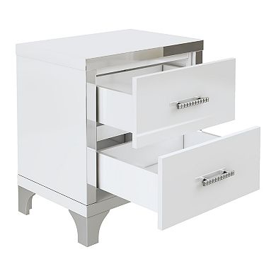 High Gloss Mirrored Nightstand with 2 Drawers and Metal Handle