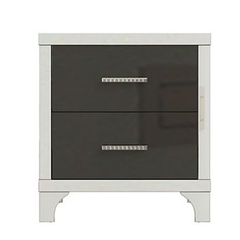 High Gloss Mirrored Nightstand with 2 Drawers and Metal Handle