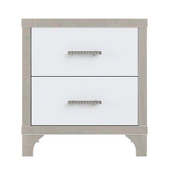 High Gloss Mirrored Nightstand with 2 Drawers and Metal Handle
