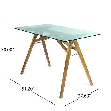GOODSILO Modern Large Tempered Glass Desk with Wood Base for Home Office & Conference