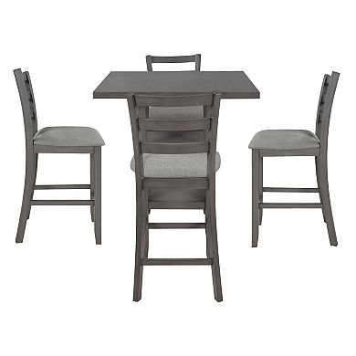 Whisen 5-Piece Wooden Counter Height Dining Set with Padded Chairs and Storage Shelving
