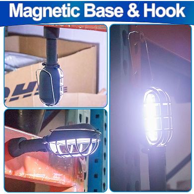 Cordless Magnetic LED Work Light with 500 Lumens Protective Cage for Garage, Camping, Emergencies