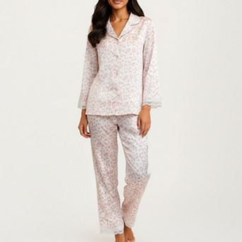 Women's 2 pc Set Leopard Print Button Front Pajama Top and Matching Relaxed Fit Pants