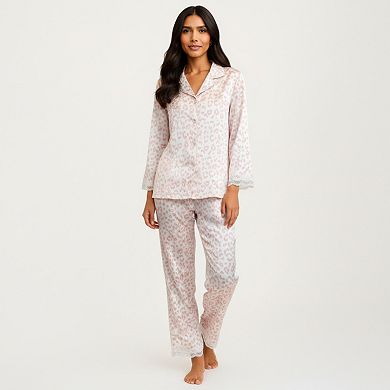 Women's 2-Piece Set Leopard Print Button Front Pajama Top and Matching Relaxed Fit Pants