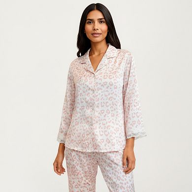 Women's 2-Piece Set Leopard Print Button Front Pajama Top and Matching Relaxed Fit Pants