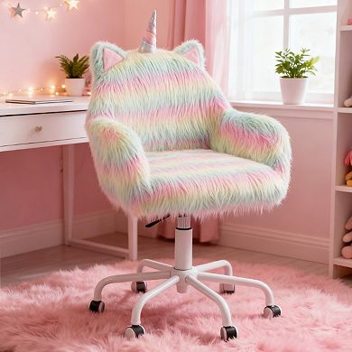 Whimsical Plush Unicorn Swivel Chair with Adjustable Height and Colorful Design