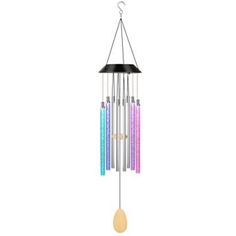 Solar Wind Chime Lights, 7-Color Changing Hanging Lamps with Dual Pendants, IP65 Waterproof for Gard