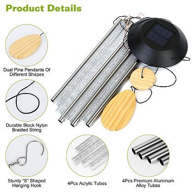 Solar Wind Chime Lights, 7-Color Changing Hanging Lamps with Dual Pendants, IP65 Waterproof for Gard