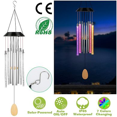 Solar Wind Chime Lights, 7-Color Changing Hanging Lamps with Dual Pendants, IP65 Waterproof for Gard