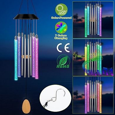 Solar Wind Chime Lights, 7-Color Changing Hanging Lamps with Dual Pendants, IP65 Waterproof for Gard