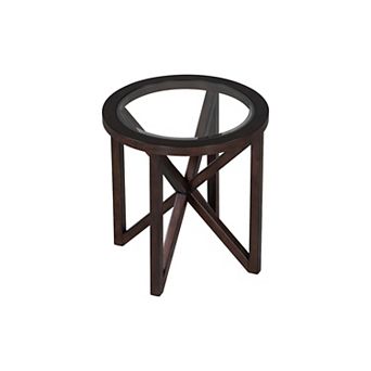 Modern Round Tempered Glass Coffee Table with Solid Wood Base